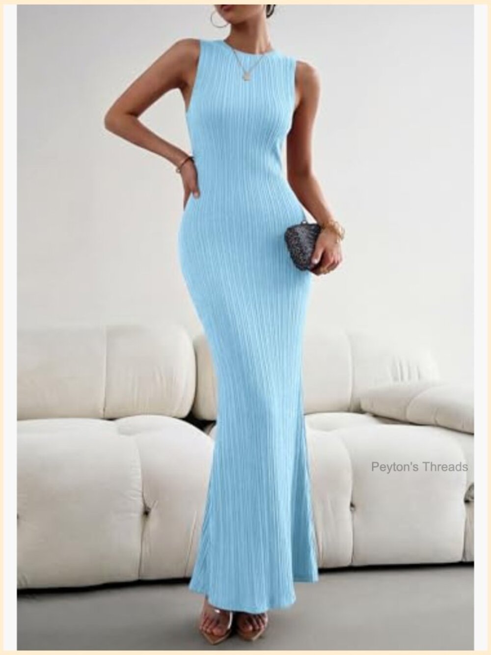 Ribbed Knit Bodycon Maxi Dress Sleeveless Slim Fit Summer Casual Party - Picture 2 of 7